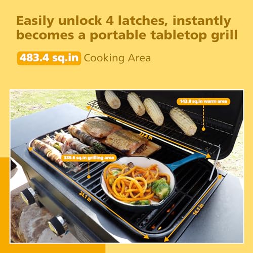 Brand-Man 3-Burner Propane Grill with Portable Tabletop & Enameled Grates - Black